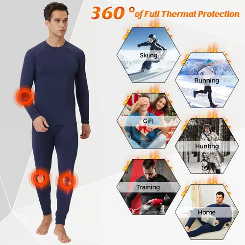 Vista 5 de CL convallaria 2 Pack Thermal Underwear for Men - Warm Fleece Lined Long Johns - Winter Gear Base Layer Tops & Bottoms Set