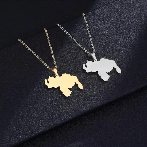 Vista 8 de SHOUJIQQ Collar con colgante de mapa de Venezuela Collar con dije de bandera étnica de Hip Hop de la República para mujeres y hombres, clavícula C
