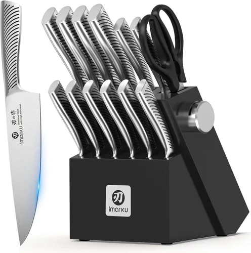Vista 11 de imarku Juego de cuchillos de cocina de alta calidad, juego de cuchillos de chef japoneses afilados para cocina con afilador integrado, apto