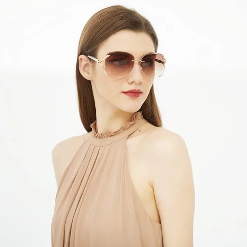 Vista 3 de VOLCHIEN Gafas de sol sin montura para mujer, montura brillante, lentes redondas, montura de metal, gafas de sol para mujeres y hombres VC1012
