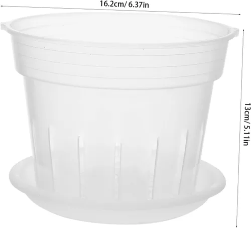 Vista 2 de Maceta de orquídeas para interiores, 1 juego de agujeros de ventilación, prácticas macetas redondeadas con bandeja transpirables, macetas