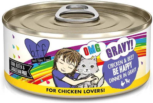 Vista 12 de Weruva B.F.F. OMG – mejor amigo felino Oh My Gravy! Latas de comida húmeda natural sin granos, recetas de tierra y mar en salsa