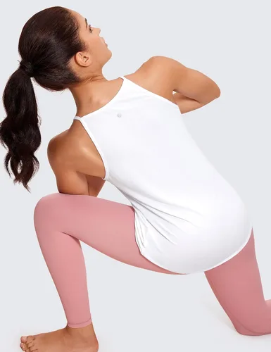 Vista 3 de CRZ YOGA Camisetas de entrenamiento de cuello alto halter para mujer, camisetas sin mangas, camisetas atléticas de yoga