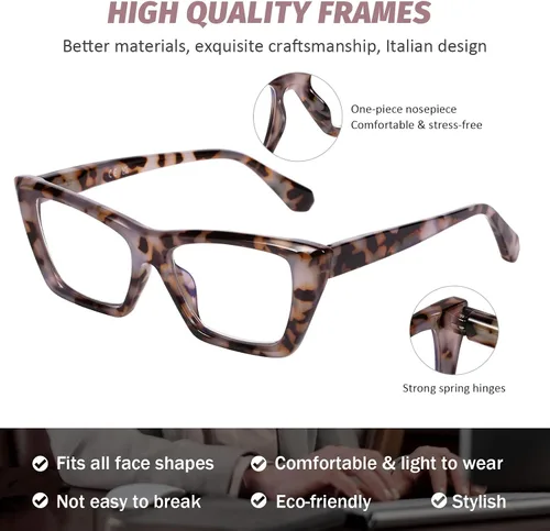 Vista 3 de DOOViC Paquete de 3 lentes de lectura a la moda para mujer, diseño de ojo de gato con bloqueo de luz azul, lectores de computadora 3 colores-s1