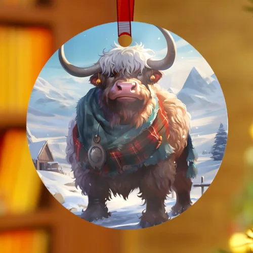 Vista 6 de Baby Highland Cow - Adorno de Navidad familiar (3.5 pulgadas), coleccionable para árbol o adornos colgantes de automóvil