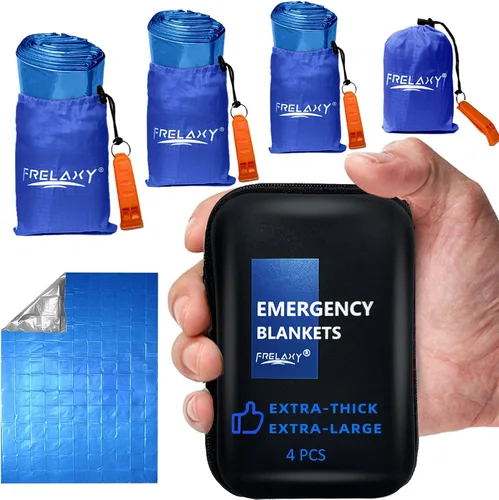Vista 9 de Frelaxy - Paquete de 2 mantas de emergencia, extra gruesas y grandes Emergency whistles included, EVA storage case, Heat reflective