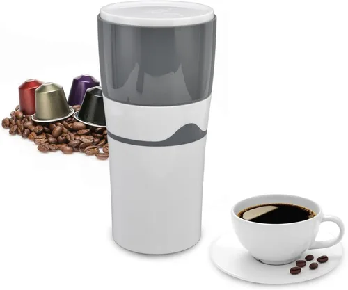 Vista 2 de Cafetera portátil, máquina de una sola porción, prevención de fugas laterales de 360 grados, goteo manual para viajes, camping, oficina, uso Gris
