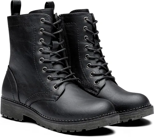 Vista 6 de Vepose Botines de combate 25 para mujer con cordones y cremallera interior de media pantorrilla para mujer