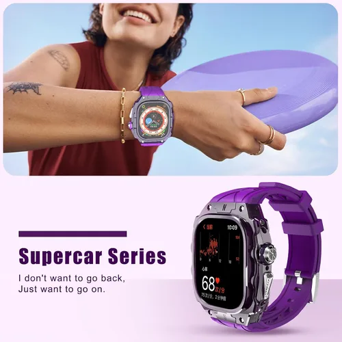 Vista 6 de Estuche de lujo translúcido para Apple Watch Ultra 1/2 de 49 mm, estuche resistente y ligero completamente envuelto con correa, correa de silicona