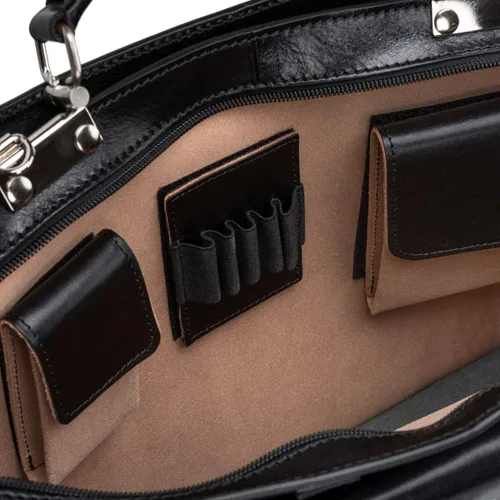 Vista 5 de Maxwell Scott - Mens Luxury Italian Leather Large Square Briefcase - Zip Closure - Handmade in Italy - The Alanzo