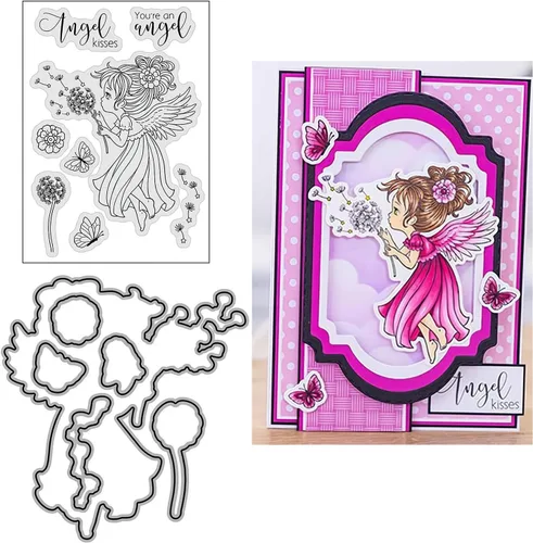 Vista 10 de Juego de sellos y troqueles transparentes de ángel para hacer tarjetas, plantillas de corte para álbumes de recortes, álbum de fotos, papel