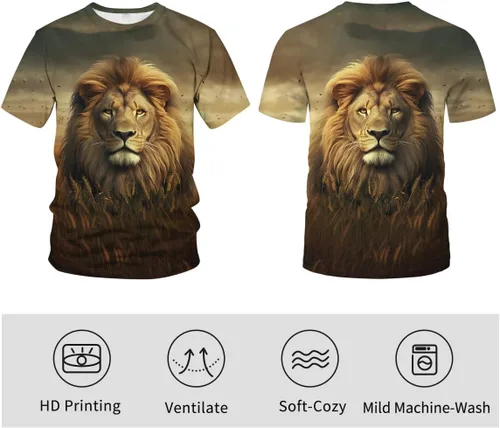 Vista 4 de Srcnhim Camiseta casual de manga corta con estampado 3D de león animal para hombre