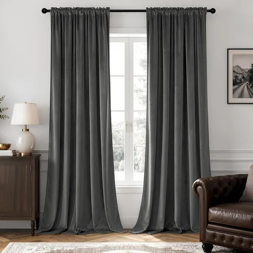 Vista 12 de MIULEE - Juego de 2 paneles de cortinas negro opacas y térmicas de terciopelo para la sala de estar y dormitorio, con bolsillo para cortinero, de 63
