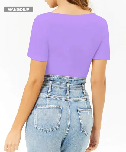 Vista 4 de MANGDIUP - Body elástico de manga larga y cuello redondo para mujer