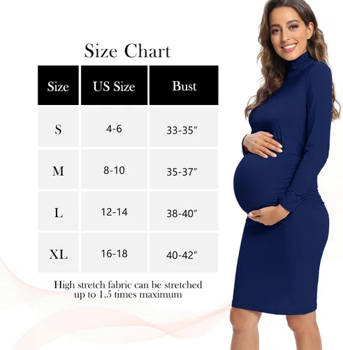 Vista 4 de Vestido de maternidad de manga larga con cuello alto, vestido de embarazo ajustado a media pierna para uso casual, sesión de fotos, baby shower