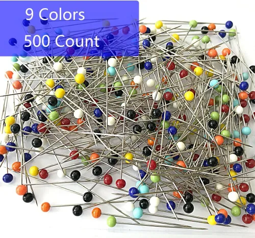Vista 3 de Alfileres de costura para costura, 500 unidades, alfileres rectos con cabezas de vidrio de colores (1-1/2 pulgadas), ideales para acolchar y tela