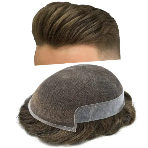 Vista 29 de Hombres Toupee Sistema de Cabello Humano Real para Hombres Encaje Suizo Toupee Para Hombres Nudos Blanqueados Hombres Hairpieces Pieza Para Hombres