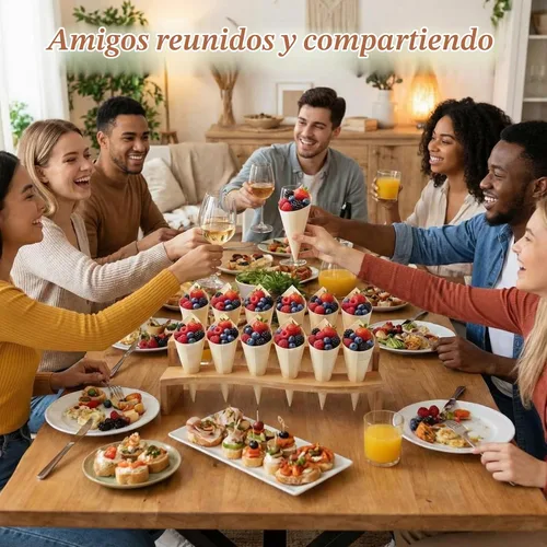 Vista 6 de Queekay - 100 conos de charcutería con soporte para conos de alimentos, curvos, bambú