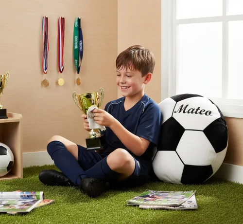 Vista 5 de Almohada de pelota de fútbol personalizada con número de nombre, regalo deportivo personalizado para niños y niñas, cojín de fútbol de felpa