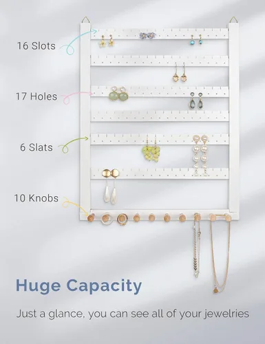 Vista 3 de Mymazn Fácil de montar de madera de haya maciza pendiente colgante collar soporte colgante montaje en pared organizador de joyas anillos Scruncies