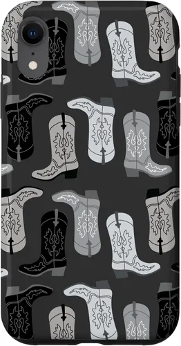 Vista 25 de Cowboy Boot Illustration Preppy Western in Black and White Case for iPhone 17