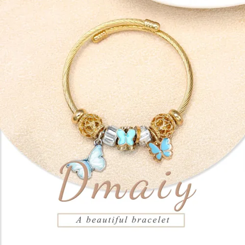 Vista 5 de Dmaiy Pulseras de oro con dije de luna, pulsera de cuentas para mujeres y niñas