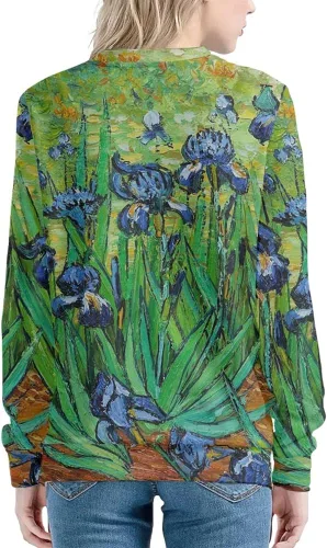 Vista 2 de JooMeryer - Sudadera de cuello redondo con estampado 3D de Van Gogh Starry Night para mujer
