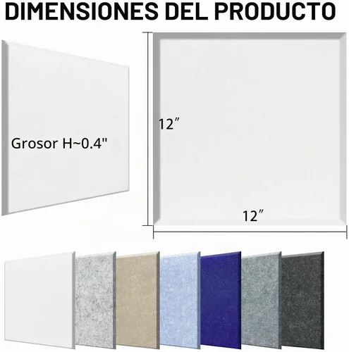 Vista 2 de SHJADE 12 piezas de paneles acústicos cuadrados autoadhesivos, panel acústico de alta densidad de 12 x 12 x 0.4 pulgadas, elegante acolchado Blanco