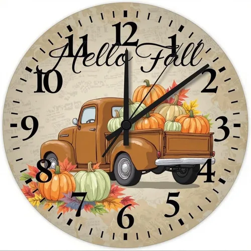 Vista 3 de Farmhouse Silent Wooden Wall Clock Non-Ticking Battery Operated 10" Retro Rustic Arabic Numerals Colorful Decorative Small Wall Clocks for Living