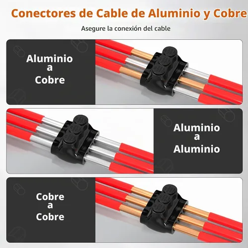 Vista 4 de Conectores de cable de aluminio a cobre de 3 puertos de doble entrada de calibre 2/0-6, conector de cable aislado de múltiples grifos, conector