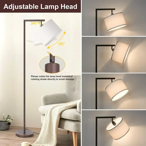 Vista 3 de Lámpara de pie completamente regulable marrón, lámpara de pie de arco para dormitorio con pantalla colgante ajustable y interruptor de pie, lámpara