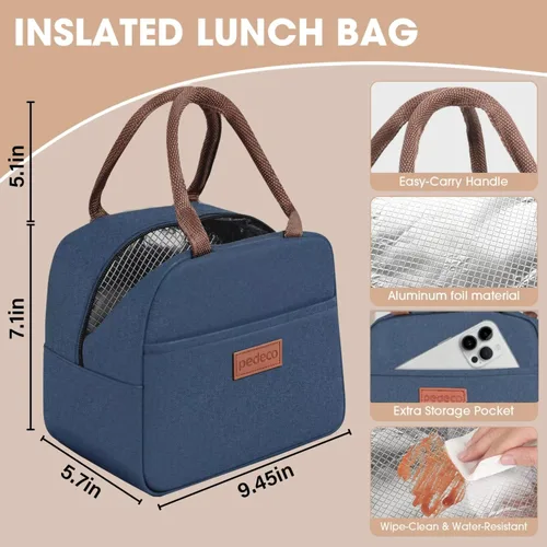 Vista 5 de PEDECO - Caja Bento azul con bolsa, apilable de 2 niveles con utensilios y caja de salsa 3 compartments prevent food mixing,Portable sauce pod