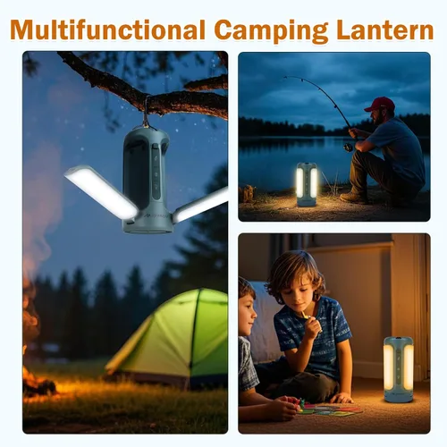 Vista 6 de AYAMAYA - Luces de campamento plegables recargables, linterna LED de campamento de 10000 mAh con energía de emergencia integrada, linterna portátil