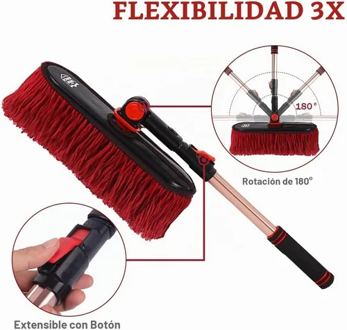 Vista 3 de Plumero exterior para automóvil, sin arañazos, mango extensible, kit de cepillos de detalles para vehículos, tela de algodón encerado, tratamientos
