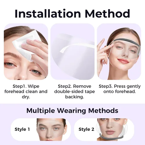 Vista 5 de Wokyo 200 protectores faciales desechables, de plástico transparente, protector para la frente, tinte para el cabello, corte, protección de ojos 200