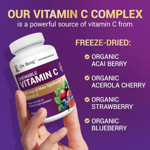 Vista 13 de Dr. Berg Complejo de vitamina C masticable - Hecho con bayas orgánicas, sin OMG, 60 deliciosas obleas
