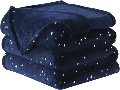 Vista 16 de NANPIPER Manta de forro polar con estampado de estrellas, manta mullida de franela súper suave, 50 x 65 pulgadas, color negro