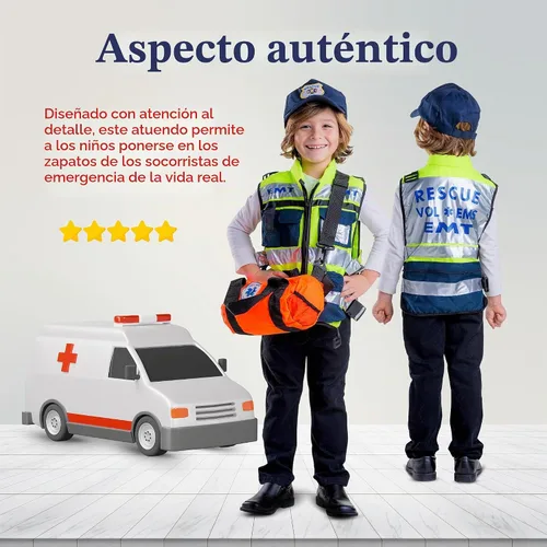 Vista 3 de Dress Up America EMT - Disfraz paramédico auténtico para niños y niñas (niños pequeños 2)