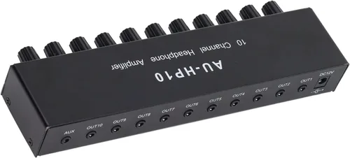 Vista 5 de Amplificador de auriculares de 10 canales Divisor de auriculares 1 entrada 10 salidas estéreo divisor de audio control independiente DC 12V