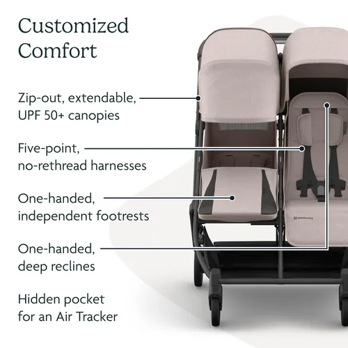 Vista 6 de UPPAbaby Minu Duo - Cochecito doble lado a lado, ligero y diseño compacto para viajes, fácil de plegar, desde el nacimiento hasta el niño pequeño