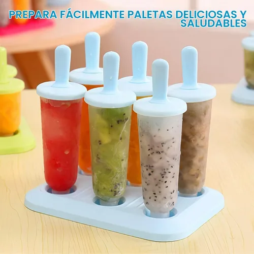 Vista 4 de 6 moldes para paletas de hielo, moldes de paletas con palos, para paletas de helado de bricolaje (azul, largo)