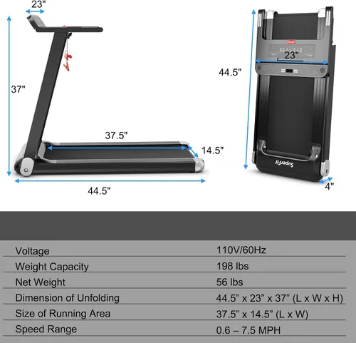 Vista 8 de Goplus Caminadora plegable, cinta de correr compacta superfit con control de aplicación, altavoz de dientes azules, 12 programas preestablecidos