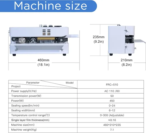 Vista 5 de Máquina automática de sellado continuo de bandas de bolsas, control digital de temperatura, velocidad ajustable, máquina selladora térmica