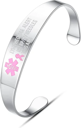 Vista 12 de LinnaLove Lymphedema Alert Bracelets no bp/iv/needles this arm Stainless Steel Medical id Bracelets for Women