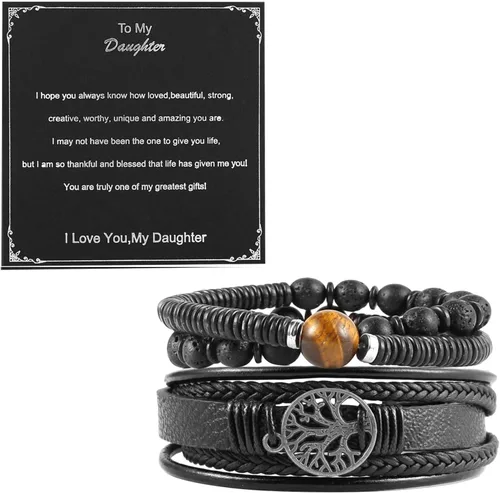 Vista 14 de HZMAN Pulseras de cuero genuino del árbol de la vida para hombres y mujeres (Classic Set)
