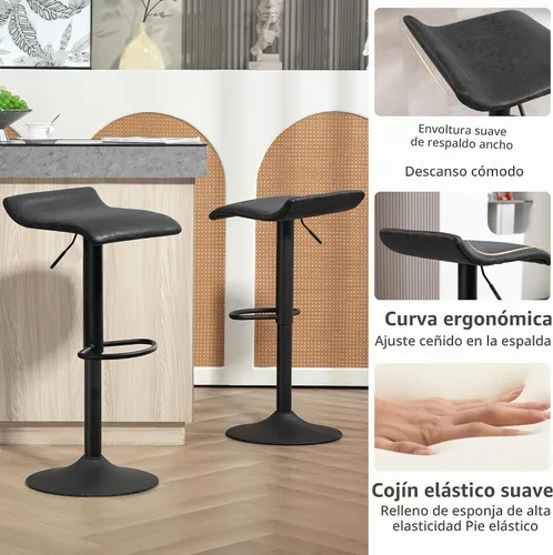 Vista 7 de Finnhomy Juego de 2 taburetes de bar de altura de mostrador, taburetes de bar giratorios con reposapiés y respaldo, taburetes de bar rústicos