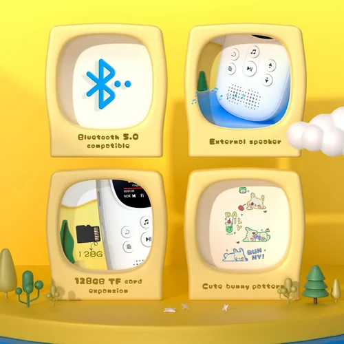 Vista 5 de Reproductor de MP3 para niños, reproductor de MP3 Bluetooth 5.0 de 32 GB, reproductor de música infantil con radio FM, altavoz, grabadora de voz