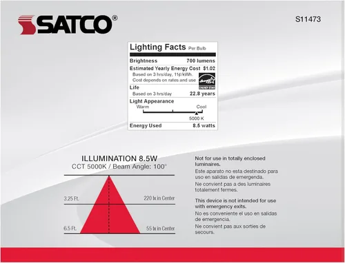 Vista 4 de Satco S11473 Lámparas reflectoras LED BR30, 65 W de repuesto, blanco, 8.5 vatios, paquete de 6