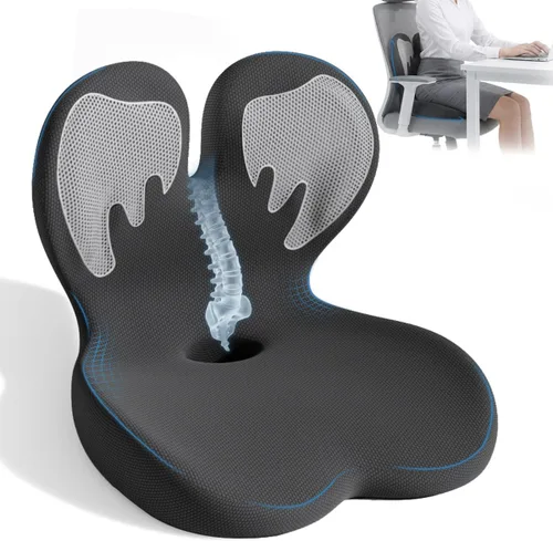 Vista 9 de Cojín de asiento de espuma viscoelástica, cojines ortopédicos ergonómicos para coxis, ciática y alivio de la presión de la espalda, diseño