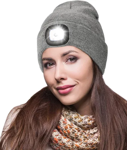 Vista 7 de MELASA Gorro unisex con luz, recargable por USB, manos libres, gorro LED, regalos de invierno para hombres